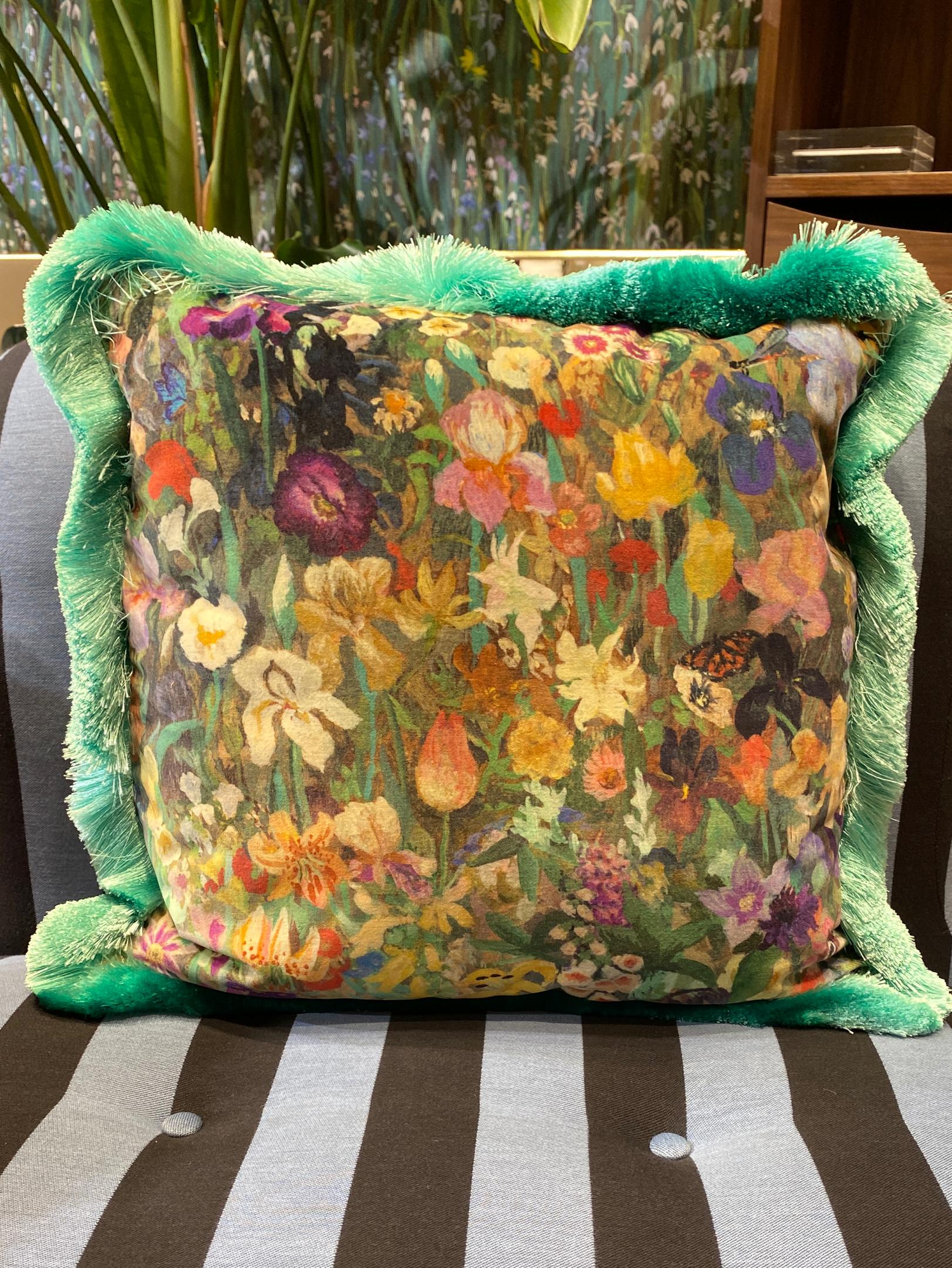FLORIBUNDA MEDIUM FRINGED VELVET CUSHION ZENITH