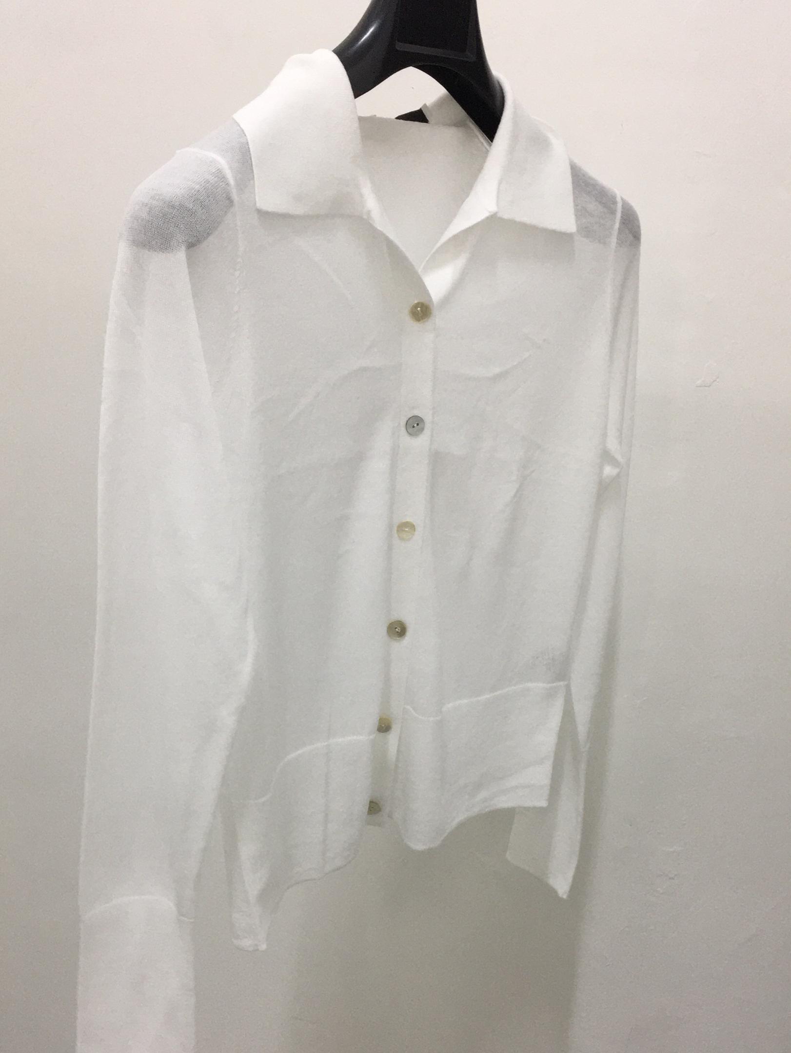 WING COLLAR SEE-THROUGH COTTON KNIT SHIRT